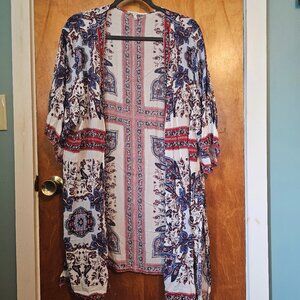 Red white and blue floral kimono